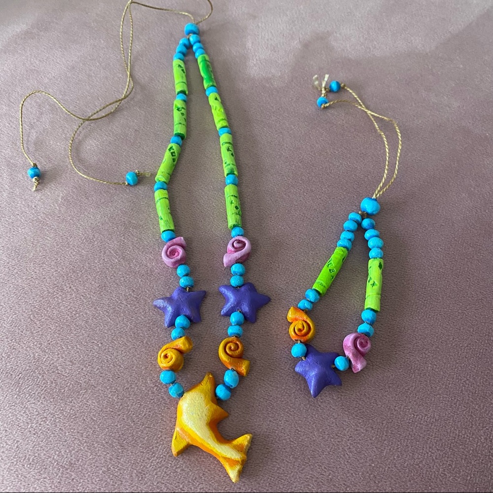 MULTI COLOURED CLAY NECKLACE + BRACELET SET